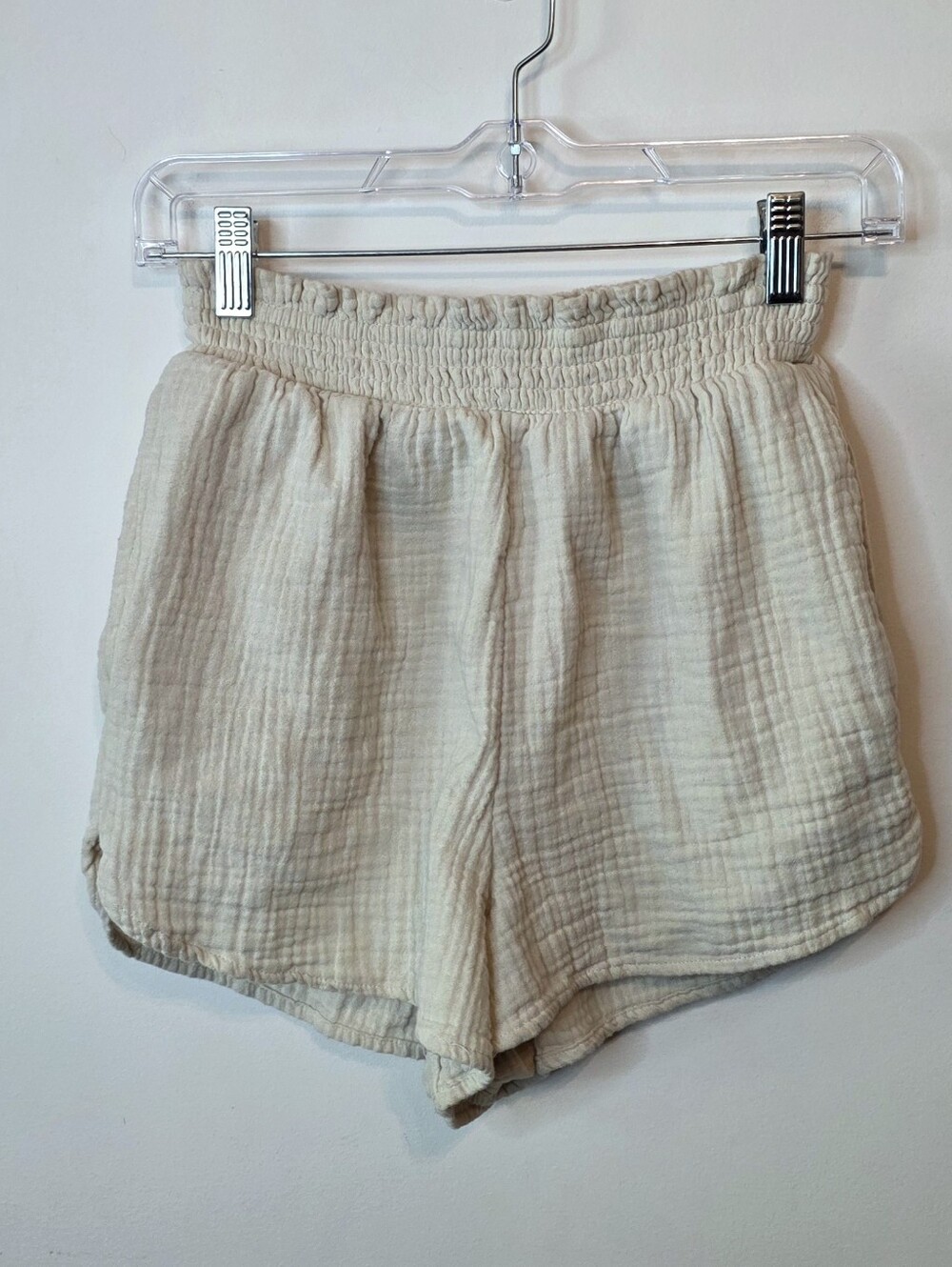 Aerie Beige Cream Gauzy High Waisted Crinkle Cotton Gauze Shorts Size Small